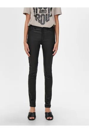 JDY Černé skinny fit kalhoty s povrchovou úpravou New Thunder