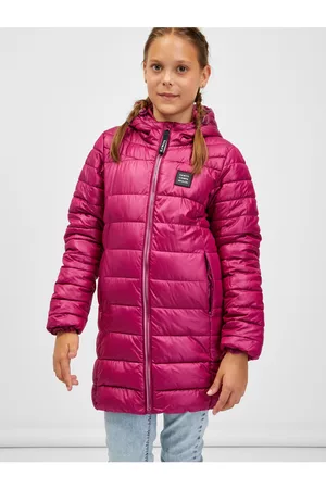 sam 73 Dívky Kabáty - Tmavě růžový holčičí prošívaný kabát s kapucí Nadine