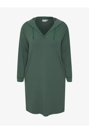 FRANSA Zelené mikinové šaty s kapucí