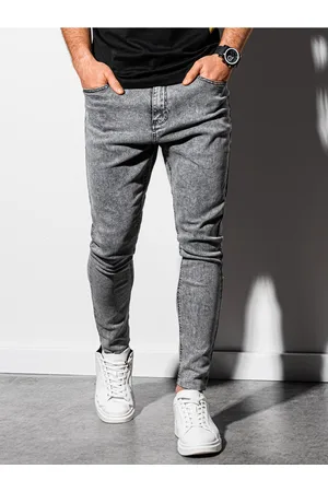 Ombre Clothing Šedé pánské zkrácené slim fit džíny P923