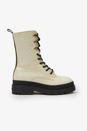 Scotch&Soda Krémové dámské kožené boty Aubri Mid Boot Off Wht Croco