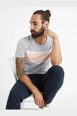 Celio Šedé bavlněné tričko s pruhem Beroad