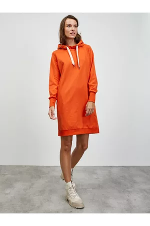 ZOOT.lab Oranžové mikinové basic šaty s kapucí Kirsten