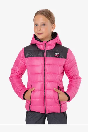 sam 73 Černo-růžová holčičí prošívaná zimní bunda s kapucí Eloise