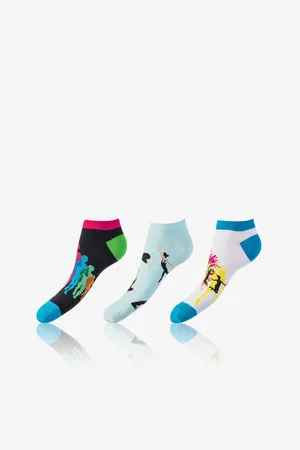 Bellinda Sada tří párů unisex ponožek v černé, bílé a světle modré barvě CRAZY IN-SHOE SOCKS 3x