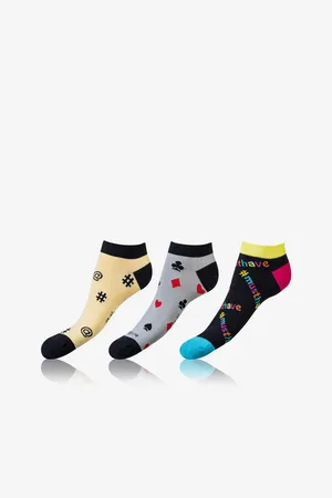Bellinda Sada tří párů unisex ponožek v žluté, šedé a černé barvě CRAZY IN-SHOE SOCKS 3x