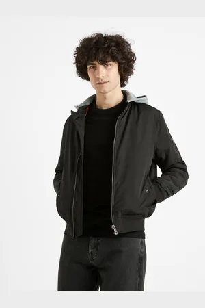 Celio Černý pánský bomber s kapucí Cujameshoo