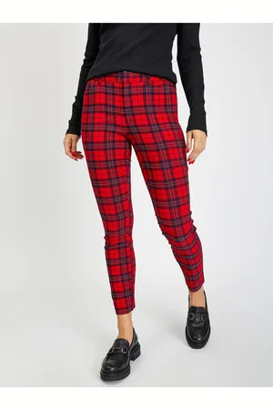 GAP Červené dámské kostkované skinny fit kalhoty