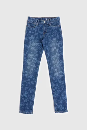 GAP Tmavě modré holčičí květované slim fit džíny