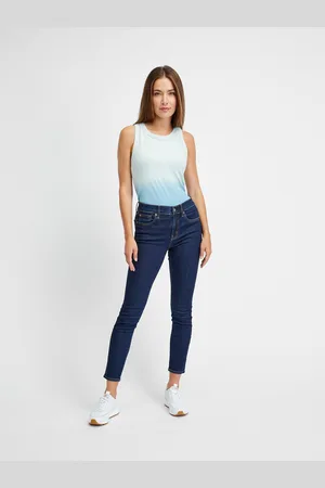GAP Modré dámské džíny mid rise true skinny jeans with Washwell