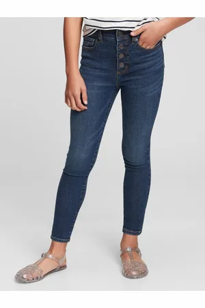 GAP Modré holčičí džíny kids high-rise distressed ankle jeggings with washwell&#153