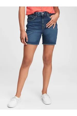 GAP Modré holčičí dětské kraťasy teen denim sky high rise midi shorts with Washwell