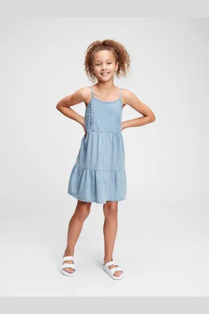 GAP Modré holčičí dětské šaty scalloped tiered denim dress