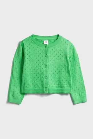 GAP Zelený holčičí dětský svetr pointelle cardigan