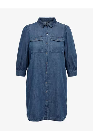 Carmakoma Modré dámské košilové džínové šaty Felica