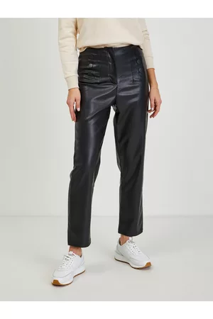 ORSAY Ženy Kožené kalhoty - Černé dámské zkrácené koženkové kalhoty