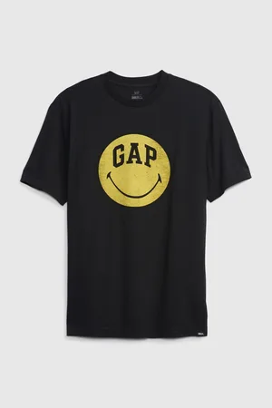 GAP Černé pánské bavlněné tričko s potiskem & Smiley®
