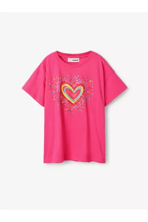 Desigual Dívky Trička - Tmavě růžové holčičí tričko Heart