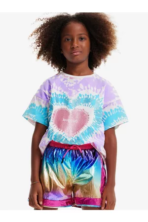 Desigual Bílo-fialové holčičí batikované tričko Hippie