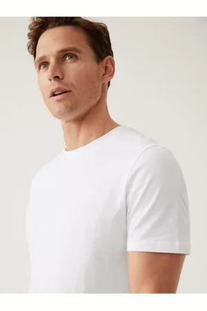 Marks & Spencer Bílé pánské bavlněné basic tričko