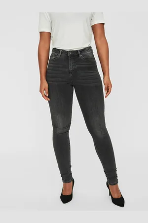 VERO MODA Tmavě šedé dámské skinny fit džíny