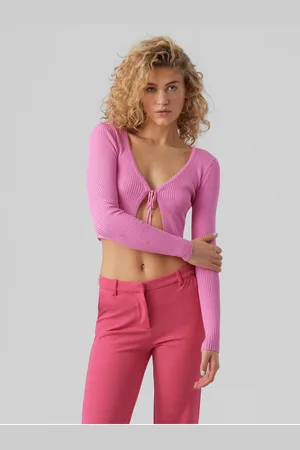 VERO MODA Růžový dámský krátký žebrovaný kardigan Glory