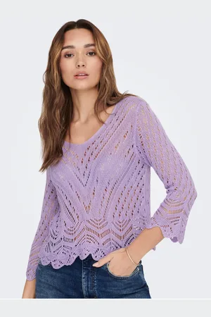 JDY Fialový vzorovaný crop top svetr s 3/4 rukávem New