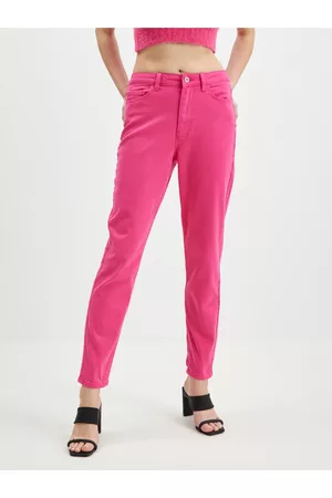 Pieces Tmavě růžové dámské zkrácené mom fit džíny Kesia