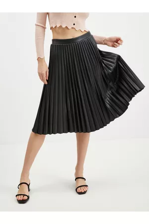 ORSAY Ženy Kožené sukně - Černá dámská koženková plisovaná sukně