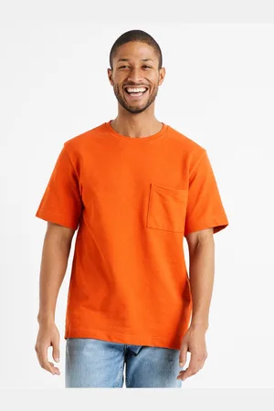 Celio Oranžové pánské basic tričko s kapsičkou Degauffre