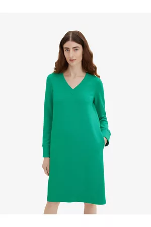 TOM TAILOR Zelené dámské mikinové šaty s kapsami