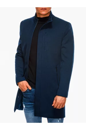 Ombre Clothing Tmavě modrý pánský jarní kabát C430
