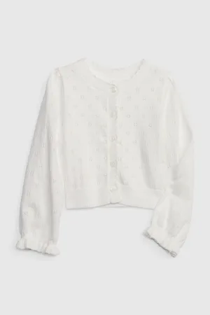 GAP Bílý holčičí bavlněný kardigan s knoflíky