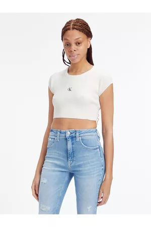 Calvin Klein Ženy Crop top - Bílé dámské crop top tričko