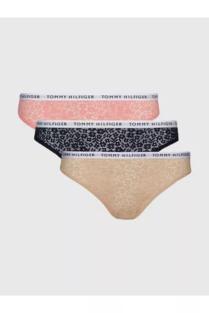 Tommy Hilfiger Ženy Ponožky - Sada tří dámských krajkových kalhotek v černé, růžové a béžové barvě