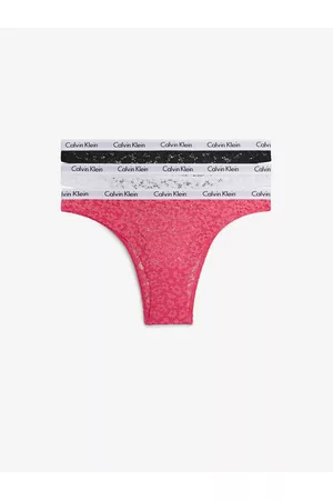 Calvin Klein Ženy Ponožky - Sada tří dámských krajkových kalhotek v černé, bílé a tmavě růžové barvě 3PK