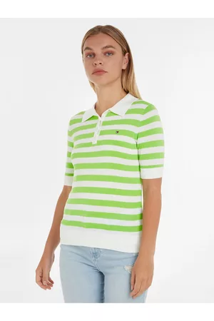 Tommy Hilfiger Ženy S límečkem - Zeleno-bílé dámské pruhované polo tričko