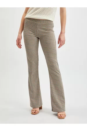 ORSAY Ženy Široké nohavice - Světle hnědé dámské kostkované flared fit kalhoty