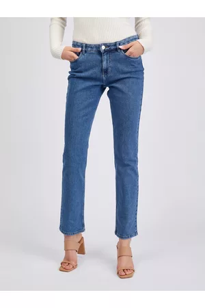 ORSAY Ženy Rovné nohavice - Modré dámské straight fit džíny