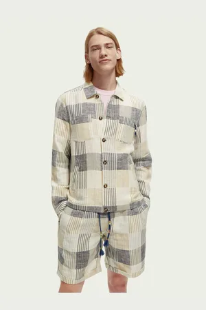 Scotch&Soda Šedo- pánská lněná kostkovaná košilová bunda