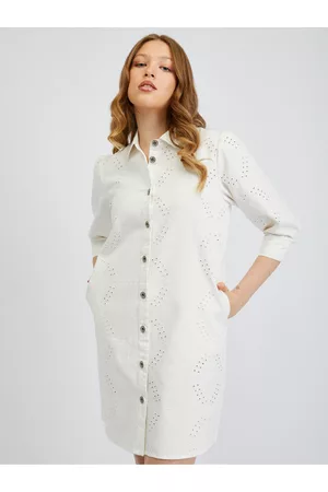 ORSAY Ženy Košilové - Bílé dámské džínové košilové šaty