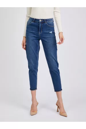 ORSAY Ženy Mom džíny - Tmavě modré dámské zkrácené mom fit džíny
