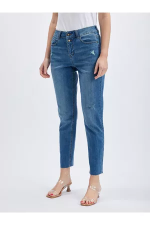 ORSAY Ženy Rovné nohavice - Tmavě modré dámské straight fit džíny