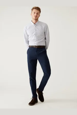 Marks & Spencer Tmavě modré pánské slim fit chino kalhoty s páskem