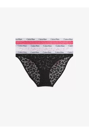 Calvin Klein Ženy Ponožky - Sada tří dámských krajkových kalhotek v černé, bílé a růžové barvě 3PK