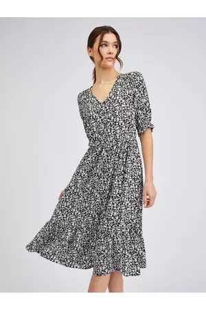 ORSAY Ženy Šaty - Bílo-černé dámské květované šaty