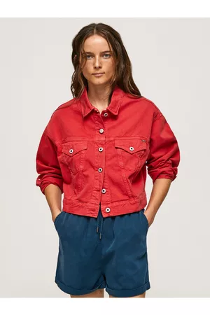 Pepe Jeans Ženy Džínové bundy - Červená dámská džínová bunda