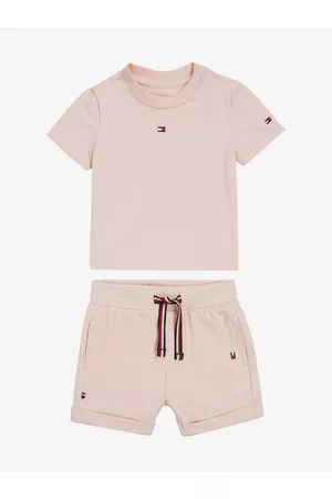 Tommy Hilfiger Trička - Sada holčičího trička a kraťasů ve světle růžové barvě