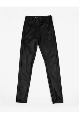 ORSAY Ženy Kožené kalhoty - Černé dámské koženkové kalhoty