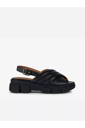 Geox Ženy S otevřenou špičkou - Černé dámské kožené sandály na platformě